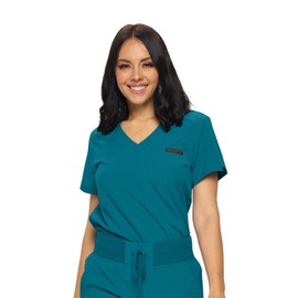 Monarch Uniforms Womens Scrub Top One Pocket Tuck in Scrub Top for Women (Caribbean Blue) M