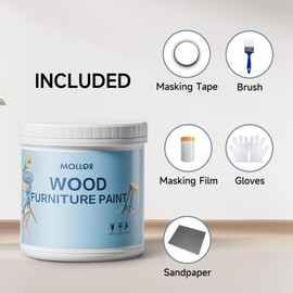 Mollor White Paint for Wood - 16 Oz Wood Furniture Paint for Cabinets, Doors, Tables, and Dressers Refinishing - Water-Based, Non-Toxic & Odorless, Easy to Apply - With Tools