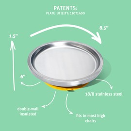 Avanchy Open Baby Plates with Suction – Stainless Steel Divided Plates for Toddlers, BPA-Free, Dishwasher Safe, Unbreakable, Non-Toxic, 100% Silicone Suction – Green