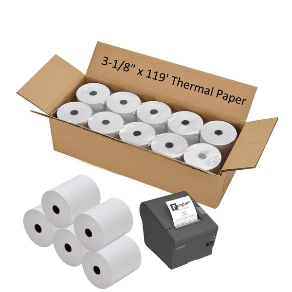 FungLam Thermal Receipt Paper Rolls 3-1/8" x 119' Thermal Paper