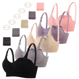 Camivile 5 Pack Nursing Bras for Breastfeeding Maternity Bra Breastfeeding Wirefree Seamless Pregnancy Bralette for Womens (as1, Alpha, l, Regular, Regular, Standard, Multicoloured)