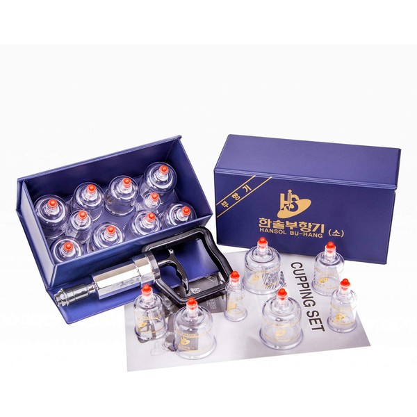Hansol Professional Cupping Therapy Equipment Set with pumping handle 10 Cups & English Manual (Made in Korea)