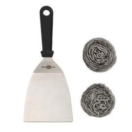 KRAMPOUZ Complete Cleaning Kit for Stainless Steel Planchas - 1 Stainless Steel Angled Spatula and 2 Stainless Steel Sponges - For Quick and Effortless Cleaning of Planchas - Ref AKN1