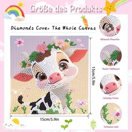 4 Pieces 5D Diamond Painting Children, Diamond Painting Pictures Children's Animals Set, Girls Boys Gifts 6 7 8 9 10 11 12 Years, Diamond Painting with Beautiful Gift Box (15 x 15 cm)