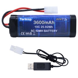 Tosiicop 7.2V 3600mAh NIMH Battery Pack - 7.2 Volt RC Rechargeable Batteries with Tamiya Plug Connector for Remote Control Car Monster Trucks Buggy Truggy Boat Tank and Related Series