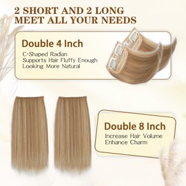 Cisyia Hair Toppers for Women 4PCS Short Thick Hairpieces Clip in Short Hair Extensions Adding Extra Hair Volume for Women with Thinning Hair for Daily Use(Light Golden Brown Mixed Bleach Blonde)