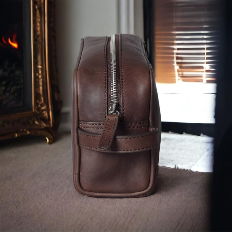 bark&bison Leather Travel Toiletry Bag - Handcrafted from Finest Full