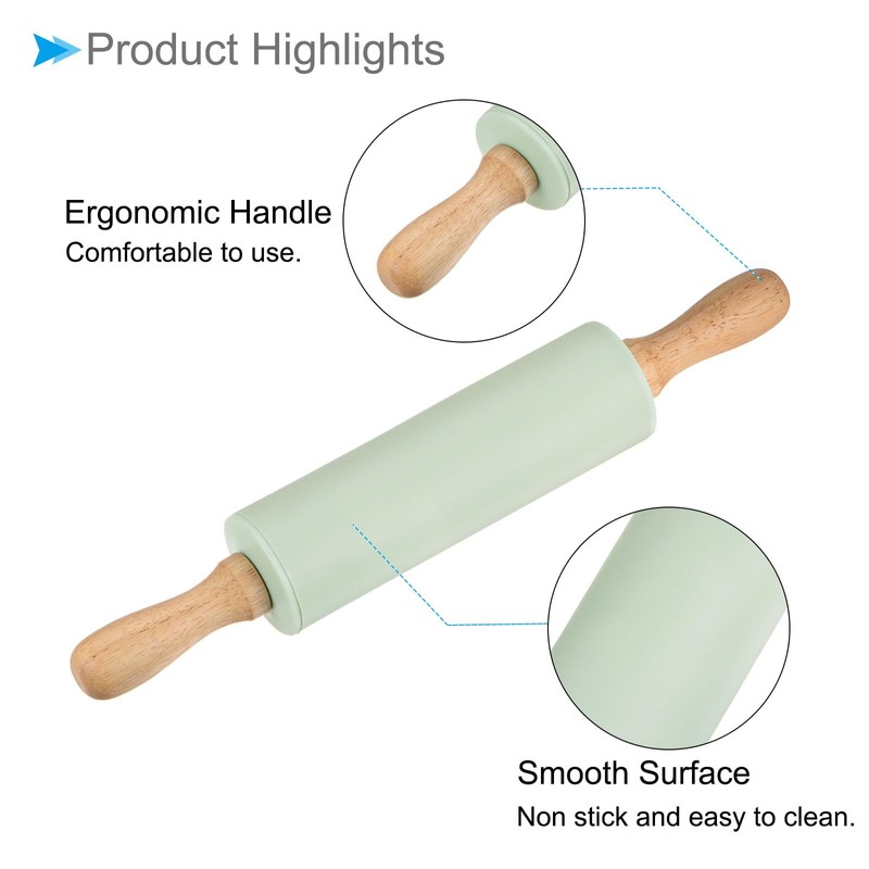 CoCud Silicone Rolling Pins, 12.2" Length, Silicone & Oak Non-Stick