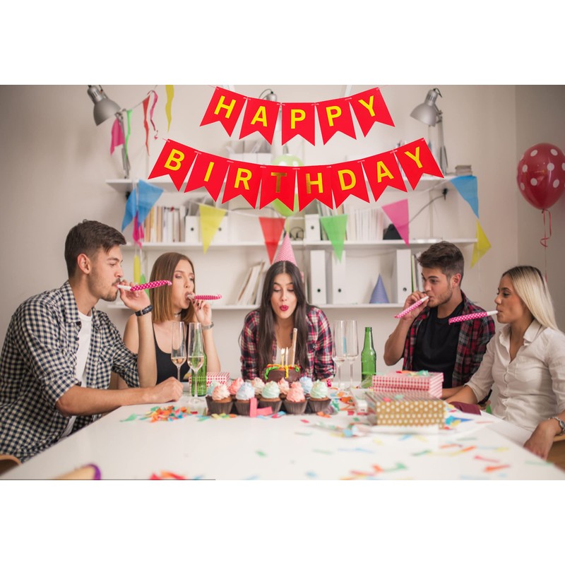 Red Happy Birthday Bunting Banner,Letters Birthday Banner Party Supplies