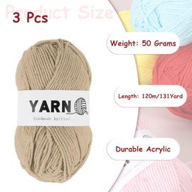 Rebower 3Pcs Light Brown Acrylic Yarn 400 Yard 4 Ply Soft Crochet Yarns Sport Weight Yarn,[for DIY Crocheting Knitting Craft Blankets Hats]-150g