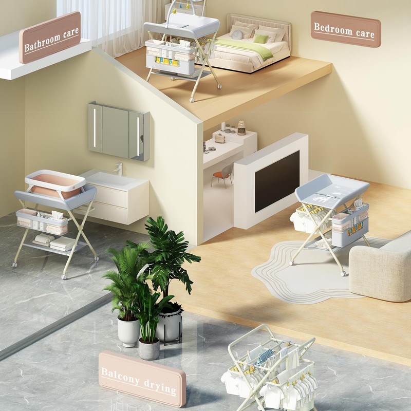 QMHHRJT Changing Table, Portable Baby Changing Table with Wheels, Upgraded