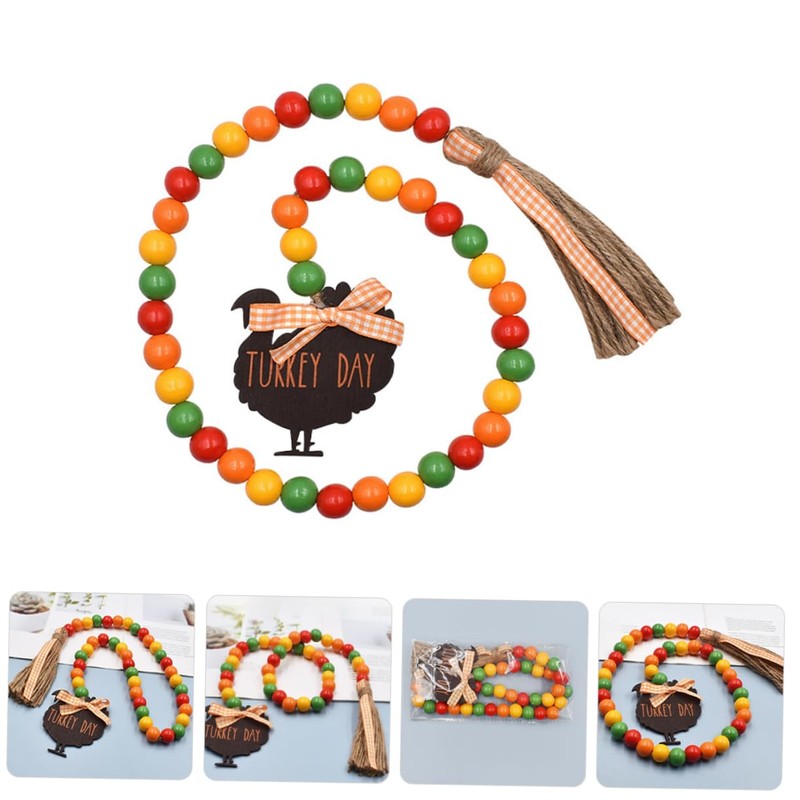 COHEALI Thanksgiving Wood Bead Garland Tassels for Home Decor Rustic