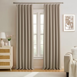 KEQIAOSUOCAI 100 Inch Curtain Panels Pinch Pleated Light Blocking Solid Custom Made Pleated Curtains Hooks Track Privacy Memory Shape Drape for Living Room,Khaki,40x100, Set of 2