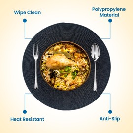 KKTECH Christmas Placemats - Set of 4 Round Place Mats for Table, Washable & Waterproof Table Mats, Heat Resistant for Home, Party, Wedding Décor, 38cm (Black)