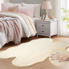 ORINOVA Light Brown Beige Fluffy Faux Fur Rugs for Bedroom Washable Furry Rug for Living Room Indoor Sheepskin Area Rugs 4x6 Nursery Rug