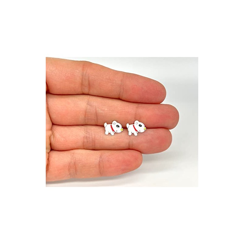 Bull Terrier Puppy White Dog Earrings - 925 Sterling Silver