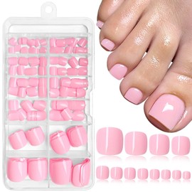 LoveOurHome 240pc Pink Press on Toenails Women Fake Toe Nails with Glue Tabs, Pink Fake Toenails Press on Toe Nails Glue on Toenails Acrylic Toe Nail Tip Artificial False Toenails for Women Girls