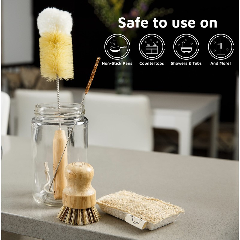 Bamboo Dish Brush Set – Eco Kitchen Cleaning Kit |