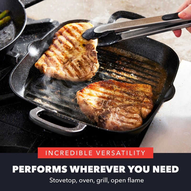 GreenPan x Bobby Flay Cast Iron 11” Square Grill Pan,