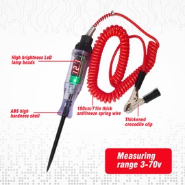 Circuit Tester, 3V-120V DC Voltage Tester, with LED Digital Test Light, Retractable Spring Wire and Crocodile Clip, for Automotive Fuse Wiring Circuit Checking
