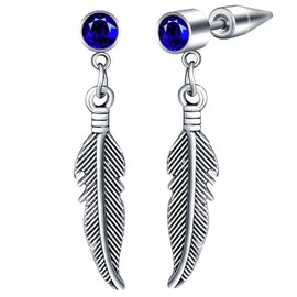 feilok Leaf blue zircon Hypoallergenic Silver Stud Earrings for Men Women Earring Dangly Stainless Steel Huggie Hoops Ear Drop