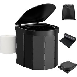 PAHTTO Portable Camping Toilet, Folding Toilet for Adults with Lid and Retractable Toilet Paper Holder,Waterproof Porta Potty with Carry Bag for Camping