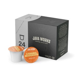Java Works Coffee - Caramel Macchiato Flavoured Coffee Single Serve Capsules | Compatible with Keurig K-Cup Brewers | 24 count