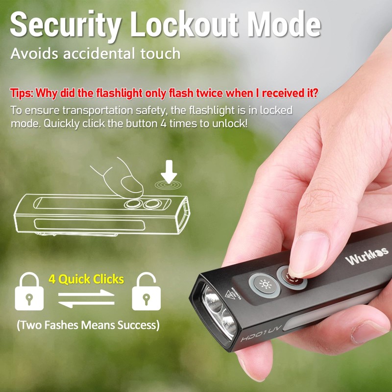 Wurkkos HD01 UV Flashlight, Rechargeable EDC Flashlight, Led Flashlight with