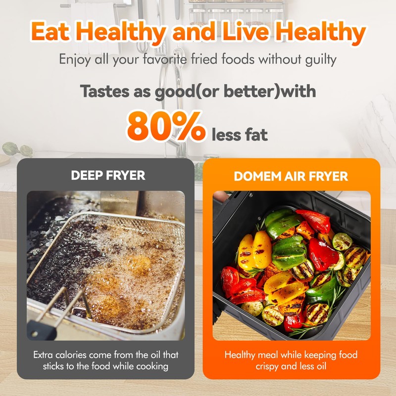DOMEM Air Fryer 4.2 Qt Oven, 8-in-1 Multicooker with Non-Stick