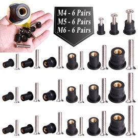 WEDAMER 18 Pairs M4 M5 M6 Neoprene Well Nuts with Stainless Steel Screw M5 Rubber Well Nuts Kayak Brass Copper Bolts Well Nut Kit for Kayak Motorcycle Boat Marine Windscreen Accessories (M4 M5 M6)