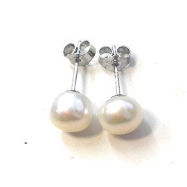 Caprilite 925 Sterling Silver Genuine Cultured Freshwater Pearl Stud Earrings Studs Gift - 8mm