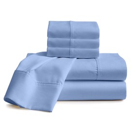 Neighbourhood Home 100% Real Certified Organic Cotton Bedsheet Set, Queen Size 6 Piece 1000 Thread Count Sheets Sets, Extra 30" Deep Pocket - Light Blue