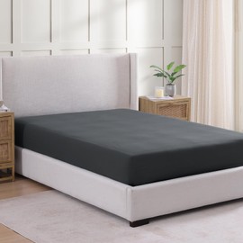 Fitted Sheet Double, Charcoal - Pre-Washed, Deep Pocket 14 inch (35 cm) - Easy Care - Soft Brushed Microfibre Fabric - Shrinkage and Fade Resistant - Bottom Sheet