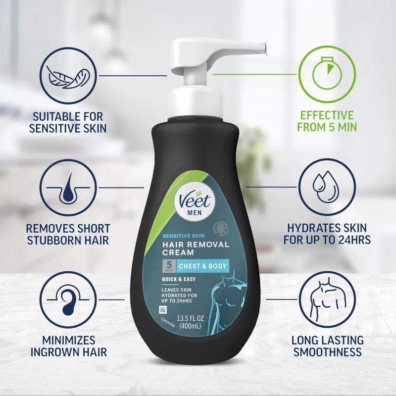 Veet Crema Depilatoria Para Hombres, Piel Sensible De 5 Minu