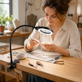 10X LED Magnifying Glass Desk Lamp with Clamp, 3 Color Modes & 10 Brightness Levels