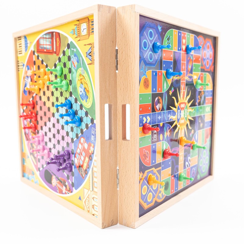 SAIHE 5-in-1 Magnetic Wooden Board Game Set, Premium Beech Wood