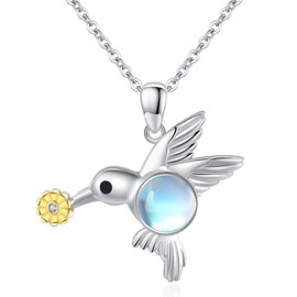 StoryEtain Hummingbird Necklace 925 Sterling Silver Daisy Pendant Necklace Moonstone Bird Necklace Jewellery Hummingbird Gifts for Women Girls Kid