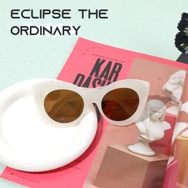 YOGFIT Cat Eye Sunglasses for Women Men with Pearl Decoration Vintage Cute Fashion Sunglasses UV Protection