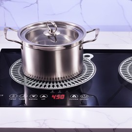 Silicone Mat for Induction Cooktop-9.6 Inch Diameter, Set of 2, Silicone Vintage Geometric Design, Easy to Clean,Protects Induction Cooktop from Damage and Spills, Convenient Hanging Hole for Storage