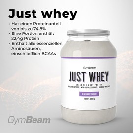 GymBeam GymBeam Just Whey Protein - Mehrkomponenten Molkenproteinpulver aus Weide-Kuhmilch, enth?lt alle essentiellen Aminos?uren inklusive BCAAs, unterst1tzt Muskelwachstum (2000 g, Blueberry Yoghurt)