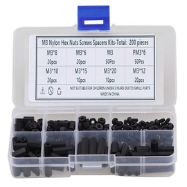 HKM SZ M3 Nylon Screw Nut Combination of Different Length Support Pillar Nylon DIY Installation Electrical Appliance Toy Circuit Board Case Board Bolt Kit Black Nylon 200pcs