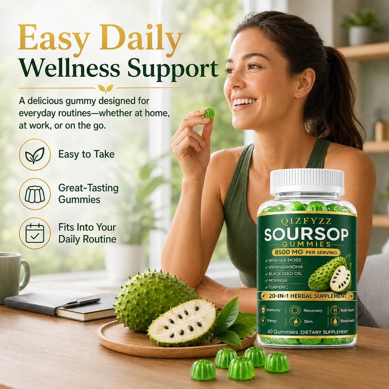 Qizfyzz Soursop Gummies, Antioxidant, Immune & Energy Support, Herbal Daily