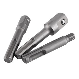 SDS Plus Shank to 1/4" Hex Socket Adaptor + 1/4" 3/8" 1/2" Squares Drill Bit Holder Extension Connector for Screws, Nuts, Any Drill and Handheld Driver