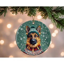 Christmas German Shepherd Dog Ornament - Pet Portrait Gift - Xmas Sweater Shepherd Dog - Pet Memorial Ornament - Shepherd Dog Lover Xmas Gift - Animal Ornament Gifts Printed on Both Sides