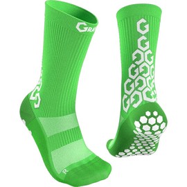 SENDA Gravity Pro Grip Socks with Non-Slip Technology, Soccer, Running, Basketball, Unisex, Crew Length, Green, Large