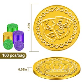 Wobeny 100 Count Mardi Gras Plastic Coins - Assorted Purple Green Gold Coins Doubloons for Mardi Gras Decorations Parade Throws Party Favors
