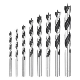 HARFINGTON Brad Point Drill Bit Set 3/4/5/6/7/8/9/10mm Dia Straight Round Shank Metric Brad Point Spiral Twist Drill Bits for Softwood Hardwood Plywood Plastic Rubber, Silver Tone