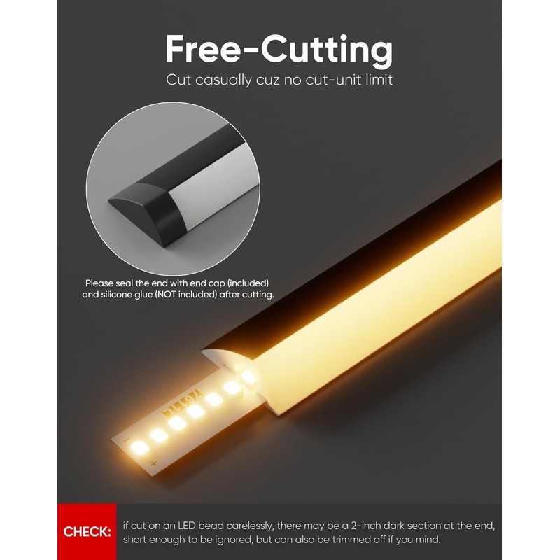 Shine Decor Under Cabinet Lighting Strip, Free Cuttable LED Silicone