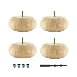Architectural Products by Outwater BUN41-UN 2-1/2 in. x 5-1/2 in. Unfinished Solid Hardwood Round Bun Foot 4 Pack with 4 Free Insert Nuts and Drill Bit