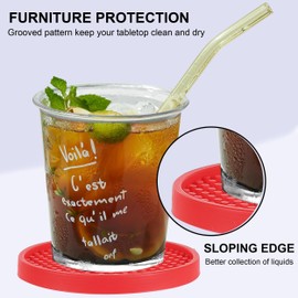 Amooca Silicone Coasters 8 Pack with Holder Anti-Slip Non-Stick Drink Coaster Deep Tray Cup Mat for Hot or Cold Drinking Red Dots